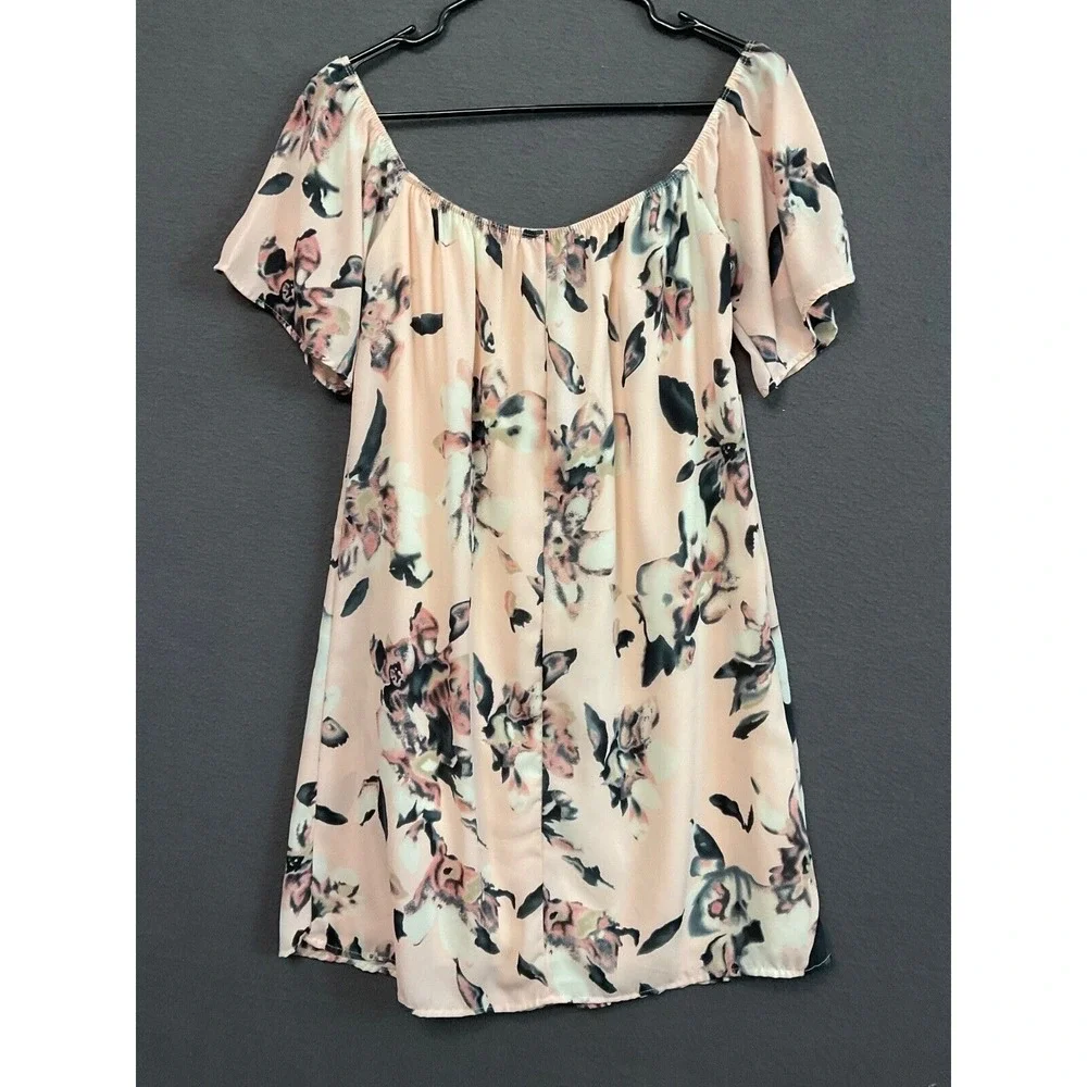 Charlotte‎ Russe M Floral Off Shoulder Mini Dress Lined Ruffle Boho Vintage